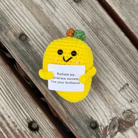 PLWalker Emotional Support Mango Gifts Crochet, Positive Fruit Cute Funny Cool Office Desk Decor Decorations for Her Women Men (Mango-1)