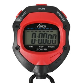LINKSY LS004RBA 1/100 Second Stopwatch, Split Dial Time, Clock, Alarm, Calendar Function, Red x Black