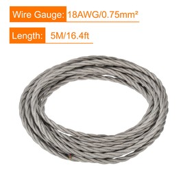 MECCANIXITY Twisted Cloth Covered Wire 3 Core 18AWG 5m/16.4ft, Vintage Woven Fabric Electrical Cable for Pendant Light DIY Project,Grey