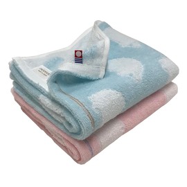 Imabari Towel, Hedgehog Pattern, Face Towel, Set of 2, Blue, Pink, Animal Pattern, 13.4 x 31.5 inches (34 x 80 cm), Water Absorption, Fluffy, Made in Japan, Kindergarten, Nursery, Blue, Pink