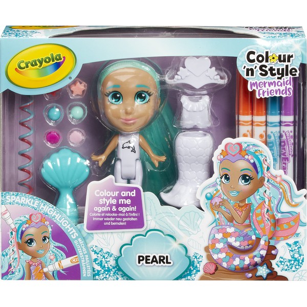 CRAYOLA Colour 'n' Style Mermaid Friends: Pearl | Colour & Style Your Own Mermaid, Again and Again! (Includes Magic Dry-Erase Pens) | Ideal For Kids Aged 3+