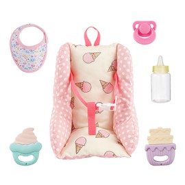 BABESIDE Baby Doll Car Seat, Doll Carrier Toy, Baby Doll Accessories with Bib, Rattle, Doll Bottle Feeding Set for 10-12 Inch Dolls