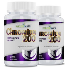 Natural Health Chromium 200  Polinicotinato de Cromo, Suplemento Alimenticio en Cápsulas, Paquete de 2 Frascos con 90 Cápsulas de 500 mg cu           