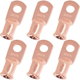 Swpeet 6Pcs 2 AWG - 5/16" (M8) Ring Terminals UL Listed Copper Battery Cable Lugs Wire Lugs, Battery Cable Ends Bare Copper Eyelets, Tubular Ring Battery Cable Ends for Enhanced High Temperature