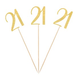 Gold Glitter 21st Birthday Centerpiece Sticks, 12-Pack Number 21 Table Topper Anniversary Party Decorations