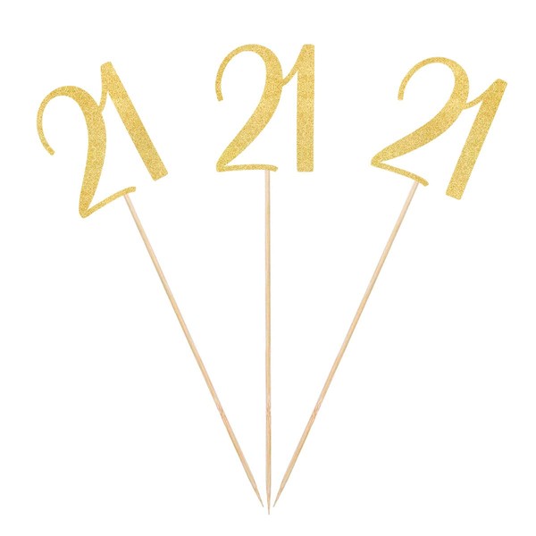 Gold Glitter 21st Birthday Centerpiece Sticks, 12-Pack Number 21 Table Topper Anniversary Party Decorations