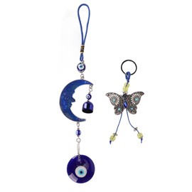 Blue Eyes Moon Hanging Ornament Butterfly Pendant Good Luck Blessing Wall Hanging Decoration for Amulet Gifts