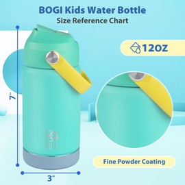 BOGI Kids Metal Water Bottle with Straw, 350ml Kid Stainless Steel Water Bottle for School Leak Proof Insulated Water Bottle for Boys Girls Toddlers Children Keep Drinks 12h Hot & 24h Cold | Mint