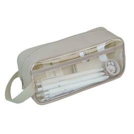 MUEEAD 1pcs Clear Pencil Case, Transparent Exam Pencil Case, Cosmetic Bag, Waterproof PVC Transparent Toiletry Storage Bag for Stationery, Cosmetics (Sea Salt Gray)