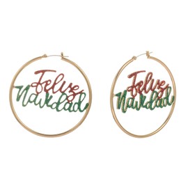 Madison Tyler Feliz Navidad Christmas Earrings for Women | Gold Red Green 'FELIZ NAVIDAD' Christmas Jewelry | Xmas Holiday Earrings Gifts