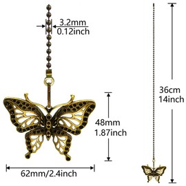 Hyamass 2pcs Vintage Butterfly Pendant Ceiling Fan Danglers Fan Pulls Chain Extender with Ball Chain Connector (Bronze)