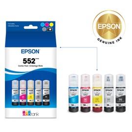 EPSON 552 EcoTank Ink Ultra-high Capacity Bottle Five Color Combo Pack (T552920-S) Works with EcoTank Photo ET-8500, ET-8550