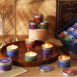 12 Sets Ramadan Gifts Ramadan Mubarak Scented Candle Eid Soy Wax Candles with Organza Bag and Cards Bulk Islamic Allah Candles Arabic Ramadan Favors for Home Eid Holiday Celebrations Decor (Classic)