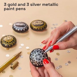 ARTISTRO 6 bolígrafos de pintura acrílica metálica dorada y plateada, punta extrafina de 0.028 in para manualidades, pintura roca, tarjetas de felicit