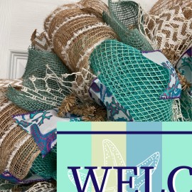 What A Mesh By Diana Weathered Welcome Beach Wreath Handmade Deco Mesh - 28 Inch