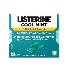 Listerine Cool Mint PocketPaks Portable Breath Strips for Bad Breath, Fresh Breath Strips Dissolve Instantly to Kill 99% of Bad Breath Germs* On-The-Go, Cool Mint, 12 Pack