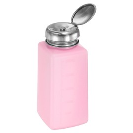 HARFINGTON Solvent Alcohol Dispenser 250ml(8.5oz) Push Down Liquid Dispenser Pump Bottle with Sealing Stainless Steel Lid for Acetone Cleanser Polish Remover, Pink