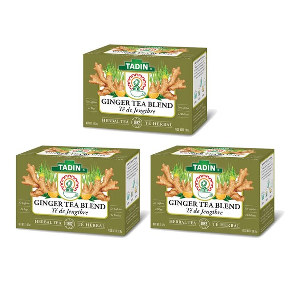Tadin Gengibre / Ginger Herbal Tea. Calming, Soothing & Caffeine-Free. 24 Bags. 1.02 Oz - Pack of 3