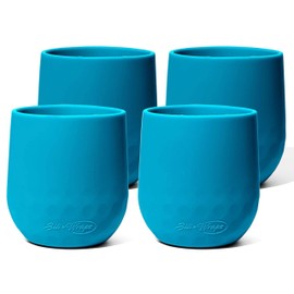 Sili Wraps Unbreakable Silicone Wine Glasses - Set of 4 - BPA-Free, Swirls (Aqua)