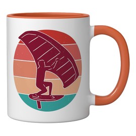 Foil Retro Vintage Foiler Electric Hydrofoil Surfboard Efoil Ceramic Mug, Orange/White