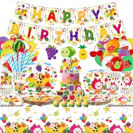 Fruit Party Supplies, Includes Banners, Plates, Cupcake Toppers, Napkins, Cups, Tablecloths, for Dancing Fruit Theme 1st Birthday Baby Shower Party Decor Serves 20