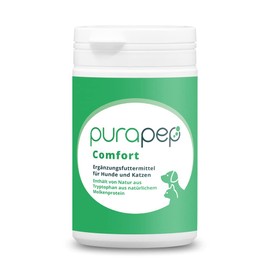 purapep Comfort Powder - Relieves Stress, Anxiety & Aggression, Promotes Relaxation. Natural Calming Agent for Dogs & Cats + Tryptophan + B Vitamins. Ideal for New Year's Eve & Stress Phases. 100g