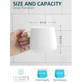 Teocera Coffee Mugs Set of 4-12oz Chip-Resistant Ceramic Cups with Ergonomic Handle | Dishwasher & Microwave Safe White Mugs | Keeps Beverage Hot, Perfect for Family Kitchen & Holiday Gifts