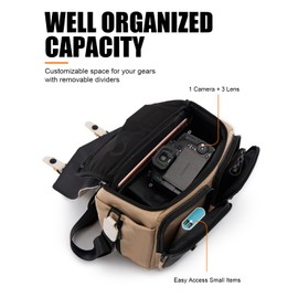 Cwatcun Camera Bag, Waterproof Camera Bags, Small Shoulder Bag, Camera Bag, Vintage Camera Messenger Bag for SLR Reflex, Compact Camera, System Camera, L