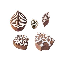Royal Kraft Traditional Motif Leaf and Plant Wood Stamps for Printing (Set of 5)