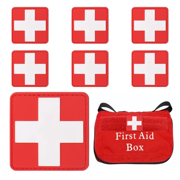 Pack of 6 Medic Patches Red Cross Patch for Iron-On Medical Cross Embroidered Patch Aid Hooks Decorative Applique Patches for Backpack Bag Hat Clothing Jackets Uniform PVC Rubber (6 x 6 cm)