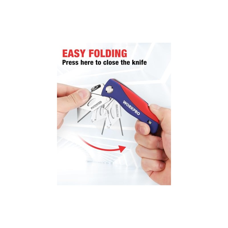 WORKPRO Folding Utility Knife, Quick-Change Box Cutter, Blade Storage in
