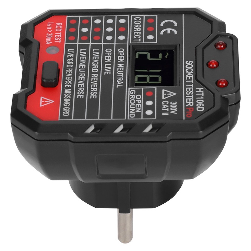 HT106D Digital Display Socket Detector Portable Phase Power Polarity Tester