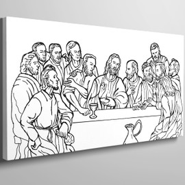 Jesus Christ The Last Supper Painting Our Lord Religious Biblical Canvas Print Black and White Decor Framed Christian Wall Art 10x20 inch