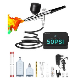 boostool 50 PSI Airbrush Kit with Air Compressor, High Pressure Portable Air Brush Gun with 0.2/0.3/0.5mm Nozzle/Cleaning Sets, Airbrush Spray Gun Set for Painting, Makeup, Cake Decor, Tattoo, Nails Art