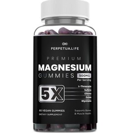 Gomitas de Magnesio 5 Compuestos de Magnesio con L-Treonato, Citrato, Glicinato, Sulfato, Oxido  500 MG por cpsula - 60 VEGAN GUMMIES                 