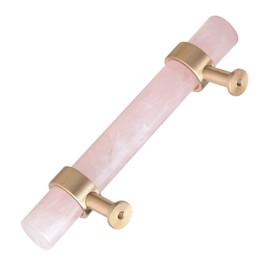 mookaitedecor Set of 2 Brushed Brass with Rose Quartz Crystal Drawer Knobs, Kitchen Cabinet Handles Pulls Door Knobs for Dresser Cupboard Hardware, 5.9 Inches