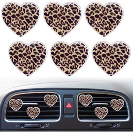 6Pcs Leopard Heart Car Air Freshener Clips - Fashion Animal Print Vent Decor Accessories, Long-Lasting Scent Diffusers for Women Girls, Cute Auto Interior Charms