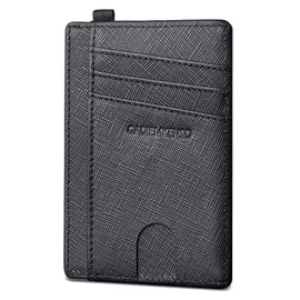 GADIEMKENSD Slim Leather Wallet Minimalist Credit Card Holder RFID Blocking Small Card Case Money Clip with Slots for Key Chain Oyster Cards Coin Cash for Women Men Travel Business Saffiano Black