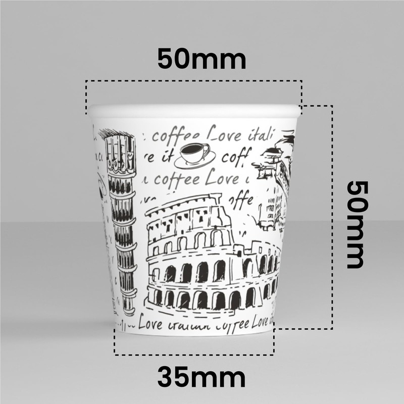 100 Paper Coffee Cups 65ml Italy White Eco Friendly Biodegradable