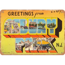 10 x 14 METAL SIGN - New Jersey Postcard - Greeting from Asbury Park N. J. - Vintage Rusty Look