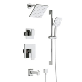 HIMK Shower System with Tub Spout - 6 Inches Rain Shower Heads with Handheld Spray Combo Set, Bathtub Shower Faucet Set with Slide Bar (Shower Valve and Diverter Included), Chrome