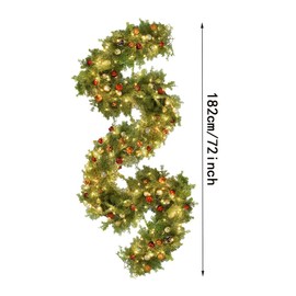 6ft Christmas Garland Decorations Ball with Lights Cedar Cone Mantle Garlands Decoration Indoor of Tree Features A Festive Blend Green Pine Needles Full Holiday Colors for Charm Outdoor(6FT)