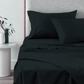 Pizuna Pure 100% Cotton Sheets Split King Size, 600 Thread Count Long Staple Cotton Crisp Sateen Sheets Split King with 15" Deep Pocket (Combed Black Cotton Sheets Split King)