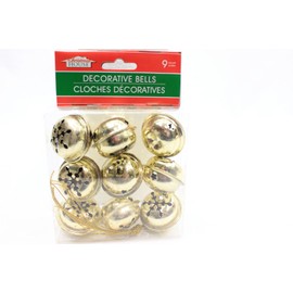 (Pack of 2) 9 Large Christmas House Aged Finish Snowflake Cutout Jingle Bells (Gold)