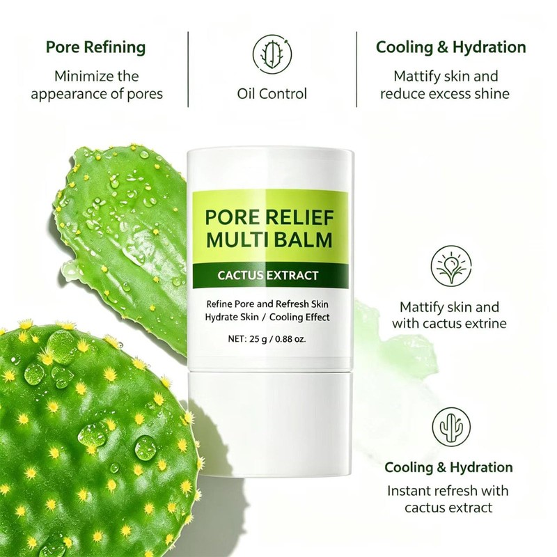 Maxzitank Pore Relief Multi Balm, Cactus Extract Facial Solid Balm,