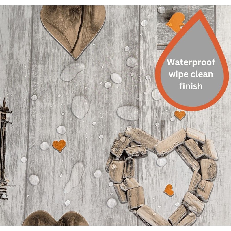 Karina Home Orange on Grey Wood Effect Love Hearts Wipe