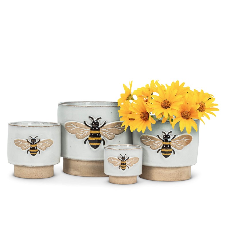 Abbott Collection Medium Single Emboss Bee Planter-4" H