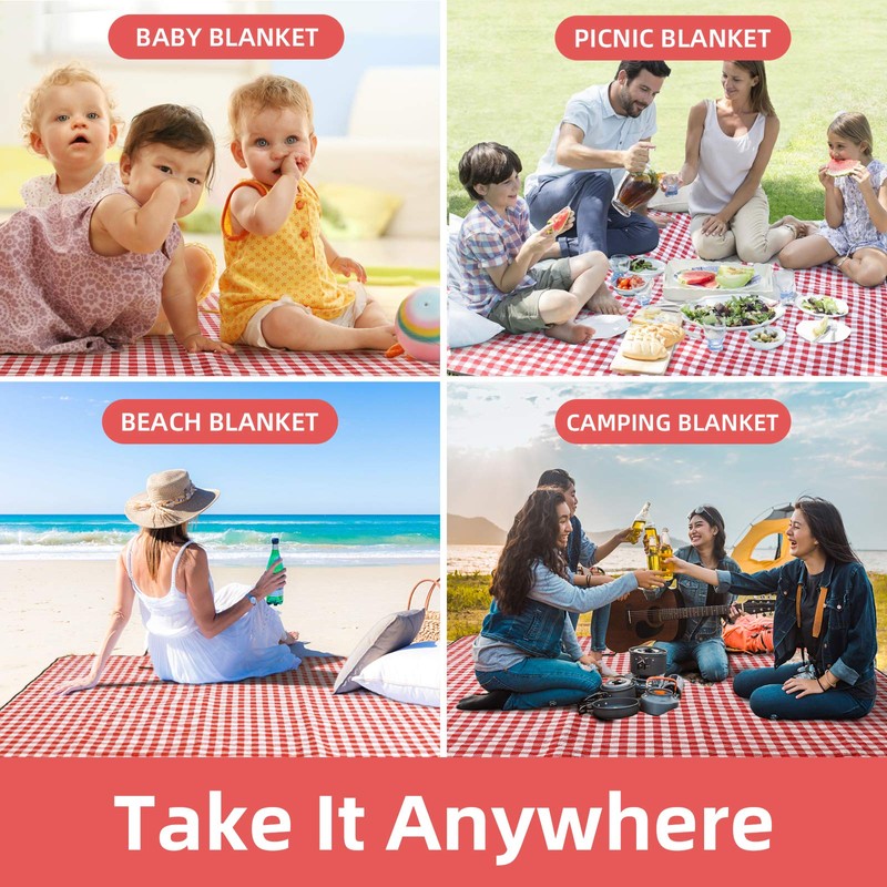 ZAZE Picnic Blanket Extra Large Waterproof, 80''x80''Checkered Picnic Blankets Beach,