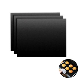 Yeenano Large Oven Liners,3 Pack Oven Mat Non Stick Teflon BBQ Grill Mats for Bottom of Oven,Gas,Electric,Fan Assisted Ovens Reusable Washable Baking Sheets,Ovens Protectors (Black, 40x32cm)