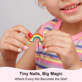 DANNI & TONI Kids Gel Nail Strips Rainbow Rabbit Salon-Quality Peel & Stick Manicure for Children (Age 6+)– Safe, Long-Lasting, Easy to Apply |Rainbow Pop